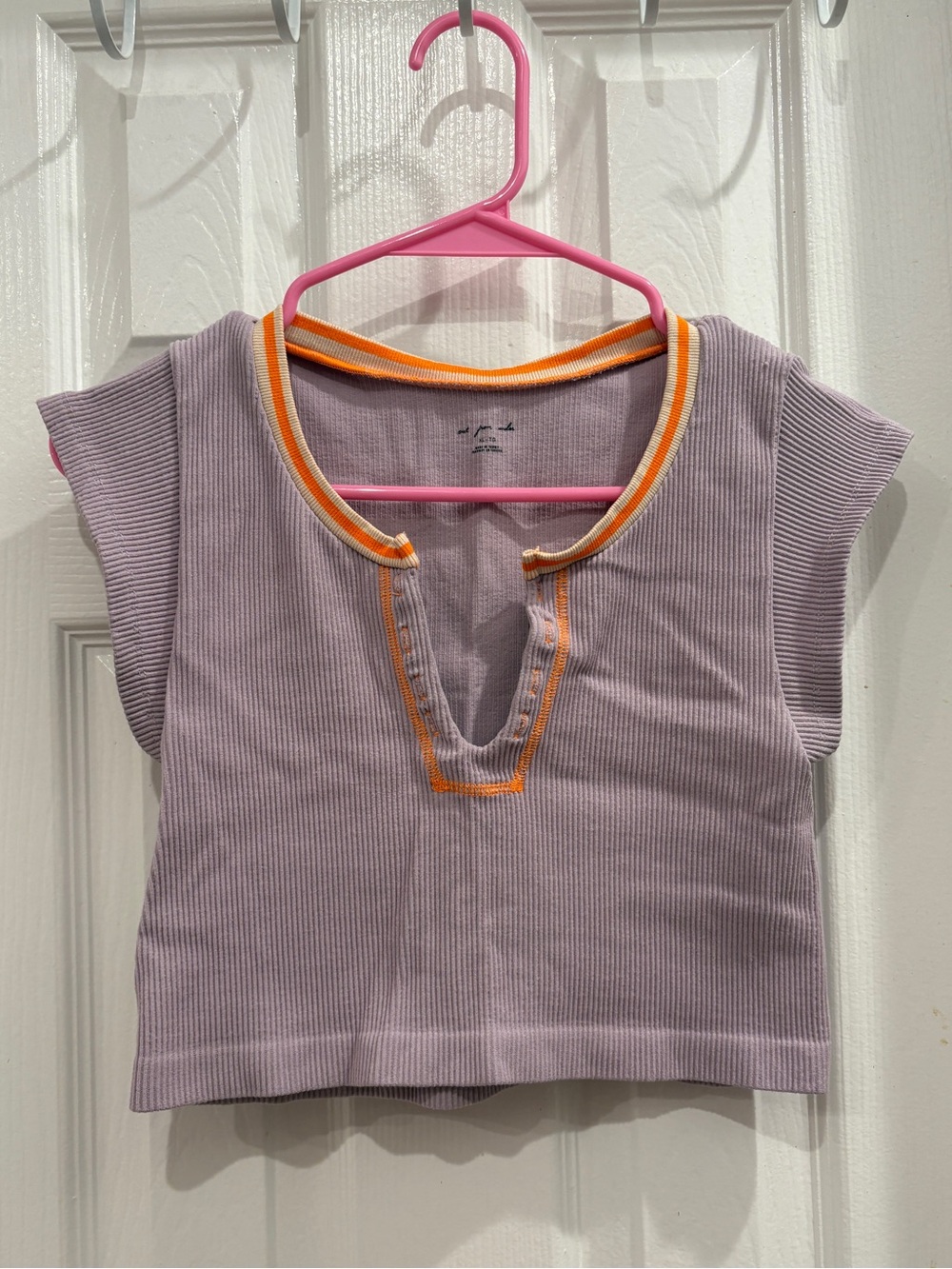 Out From Under Ribbed Purple Crop Top with Orange Trim 🫧